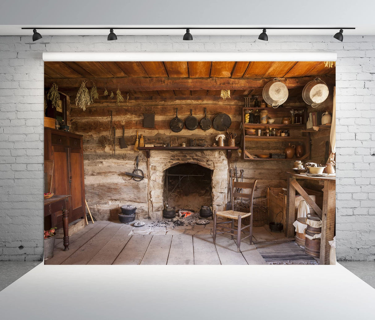 BELECO Rustic Kitchen Backdrop 9x6ft Fabric Western Old Wooden House Kitchen Interior Background Rural Farmhouse Fireplace Cooking Utensils Cooking Background Farmers Cowboys Portrait Photo Props BELECO
