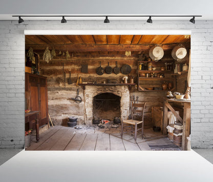 BELECO Rustic Kitchen Backdrop 9x6ft Fabric Western Old Wooden House Kitchen Interior Background Rural Farmhouse Fireplace Cooking Utensils Cooking Background Farmers Cowboys Portrait Photo P - WoodArtSupply