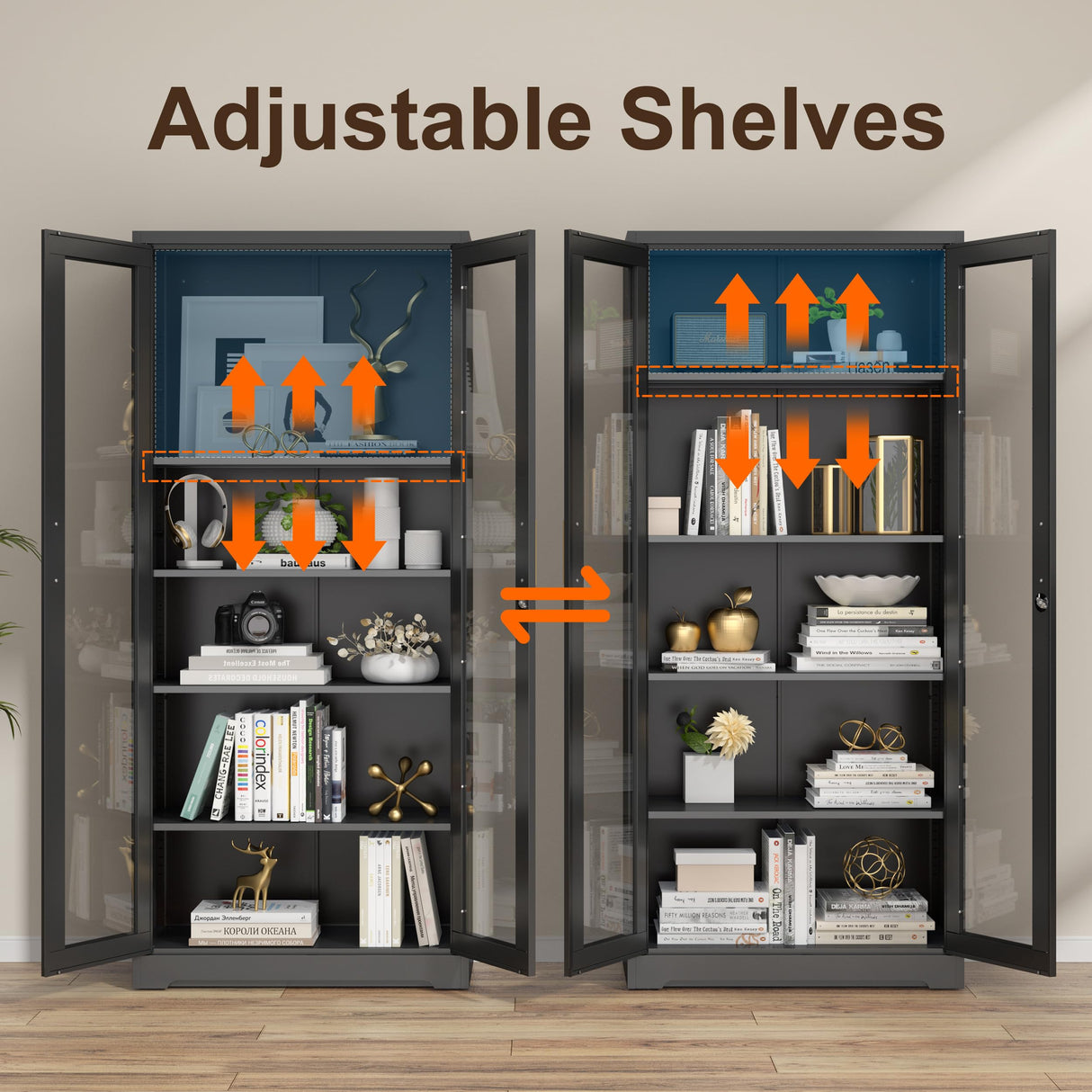 71''Glass Display Cabinet, Black Curio Cabinet With Lock, Display Case with 4 Adjustable Shelves, China Cabinets with Glass Doors,Showcase Display Cabinet ,Tall Liquor Bookshelf for Home Office Pantry TIMELESS PIECES