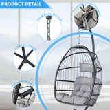 EcoTide Hanging Egg Chair with Stand, Indoor Outdoor Swing Egg Chair, Patio Wicker Rattan Hammock Egg Chairs with Cushion for Bedroom, Balcony, Garden,350LBS Capacity-Grey EcoTide