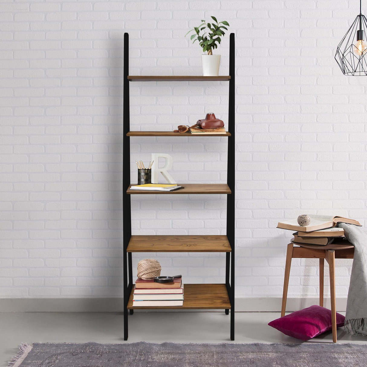 Casual Home 100% Solid Wood 5-Shelf Ladder Bookcase, Standard, Two-Tone Casual Home