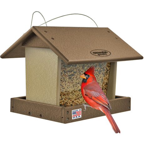 DutchCrafters Poly Hanging Hopper Bird Feeder, Large Hanging Bird Feeder for Outside, Outdoors - Amish American Made (Tudor Brown & Weatherwood) DutchCrafters