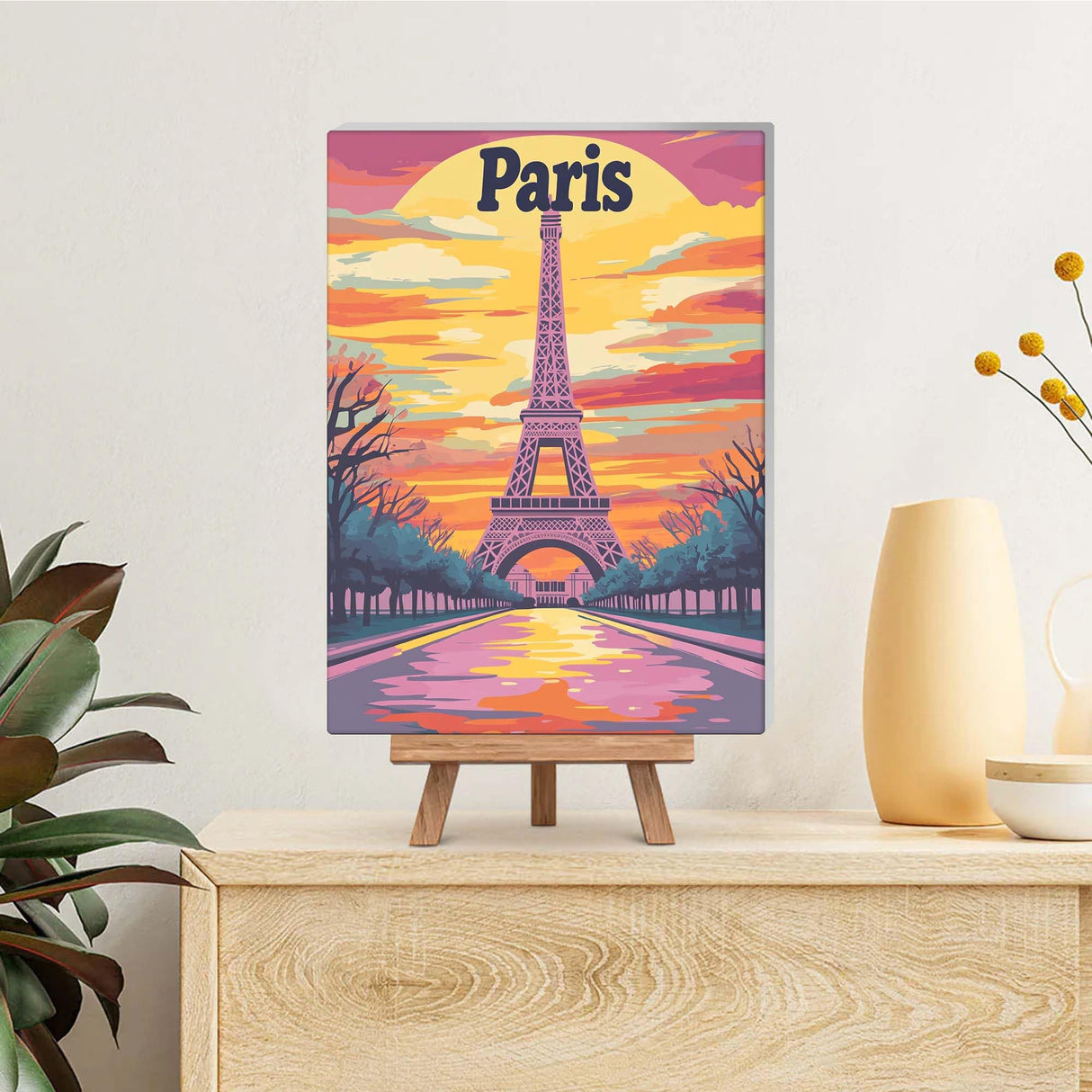 Reofrey Framed Paint by Numbers Kit for Adults & Beginner - 8x12 Inch Canvas Eiffel Tower Paint by Numbers - Landscape Educational & Creative Art Set for Beginners - Perfect for Home & Wall Decoration Reofrey