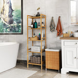 HITNET Tall Narrow Bookshelf, 5 Tier Bathroom Shelf Bamboo, Floor Standing Display Storage Organizer for Small Space, Adjustable Shelves, Natural Wood Bookcase HITNET