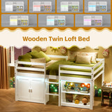 TOLEAD Kids Loft Bed, Twin Loft Bed with Lights, Toddler Loft Bed with 14" H Safety Guardrail, Low Loft Bed with Storage Bookcase and Under-Bed Play Space, Modern Low Loft Beds for Boys Girls (White) TOLEAD