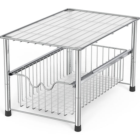 DecoBrothers Stackable Under Sink Organizer with Sliding Basket, Chrome Deco Brothers
