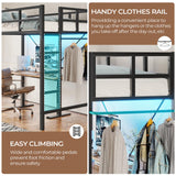 DICTAC Loft Bed Twin Size with Led Lights Metal Twin Loft Bed with Full-Length Guardrail and Ladder for Junior, Heavy Duty Metal Sltas Support,Noise-Free, Space-Saving, No Box Spring Needed, Black DICTAC