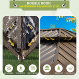 MELLCOM 12' x 18' Hardtop Gazebo,Galvanized Steel Metal Double Roof Gazebo with Curtain and Netting,Brown Permanent Pavilion Gazebo with Aluminum Frame for Patios,Gardens,Lawns MELLCOM