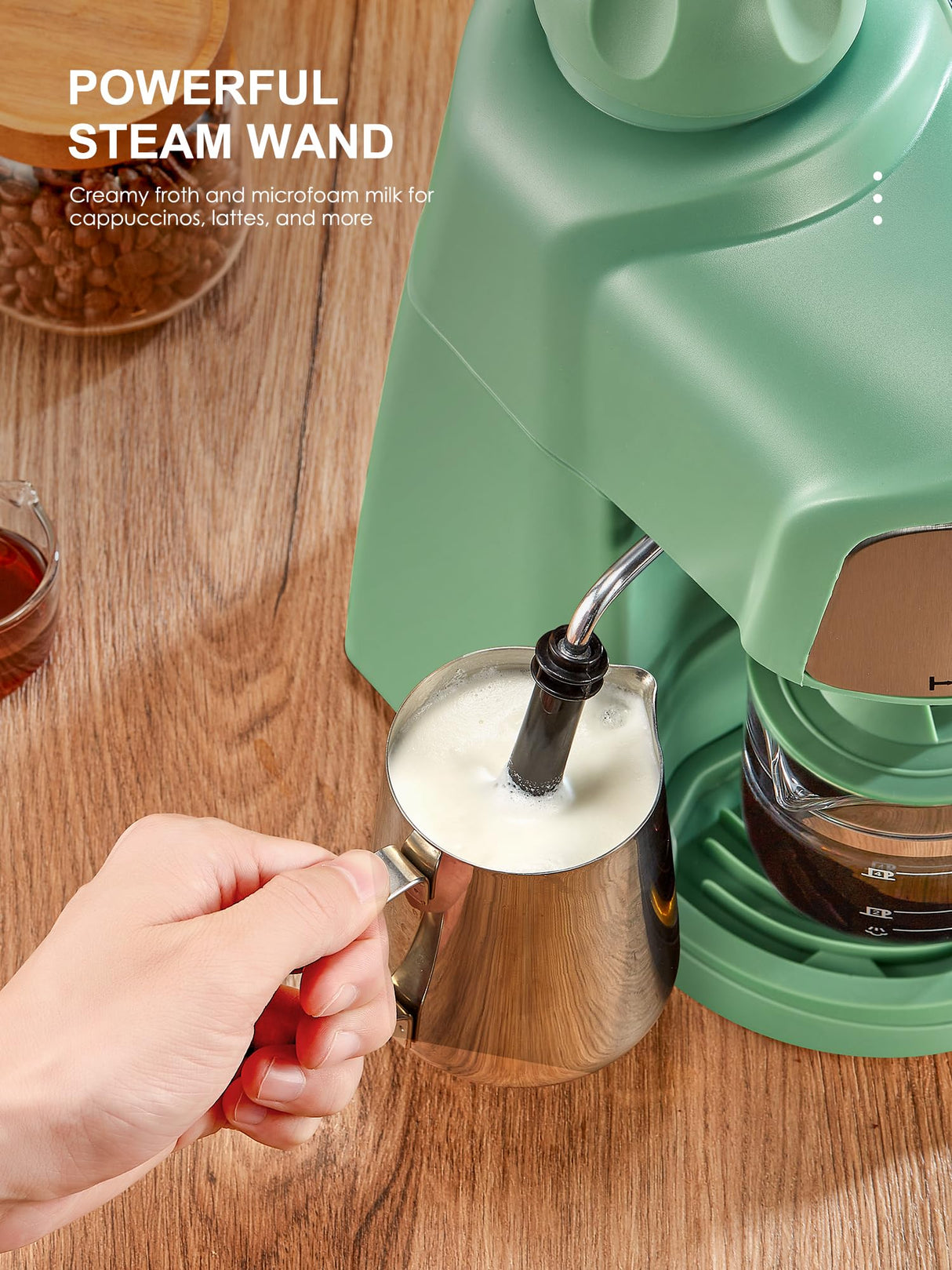 Ihomekee Espresso Machine, 3.5Bar Espresso and Cappuccino Machine with Fast Heating Function, 1-4 Cups Coffee Maker with Milk Frothing Function and Steam Wand (Green) Ihomekee