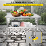 VEVOR Commercial Worktable Workstation 48 x 24 Inch Folding Commercial Prep Table, Heavy-duty Stainless Steel Folding Table with 772 lbs Load, Kitchen Work Table, Silver Stainless Steel Kitchen Island VEVOR