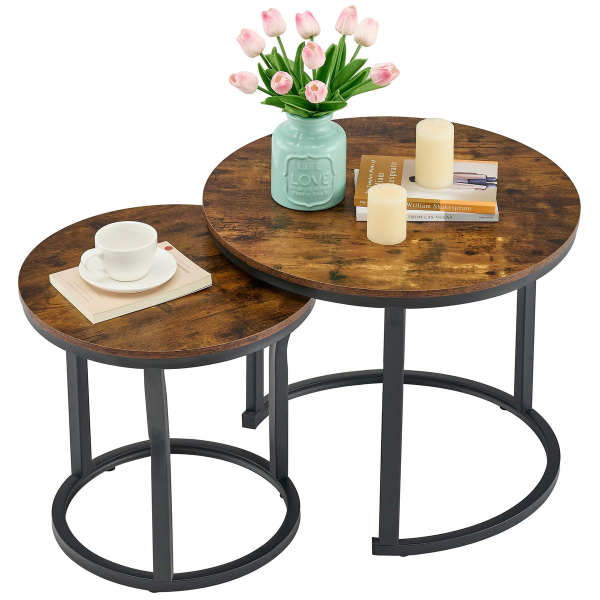 Hoctieon Nesting Coffee Tables, Round Nesting Tables Set of 2, End Tab ...