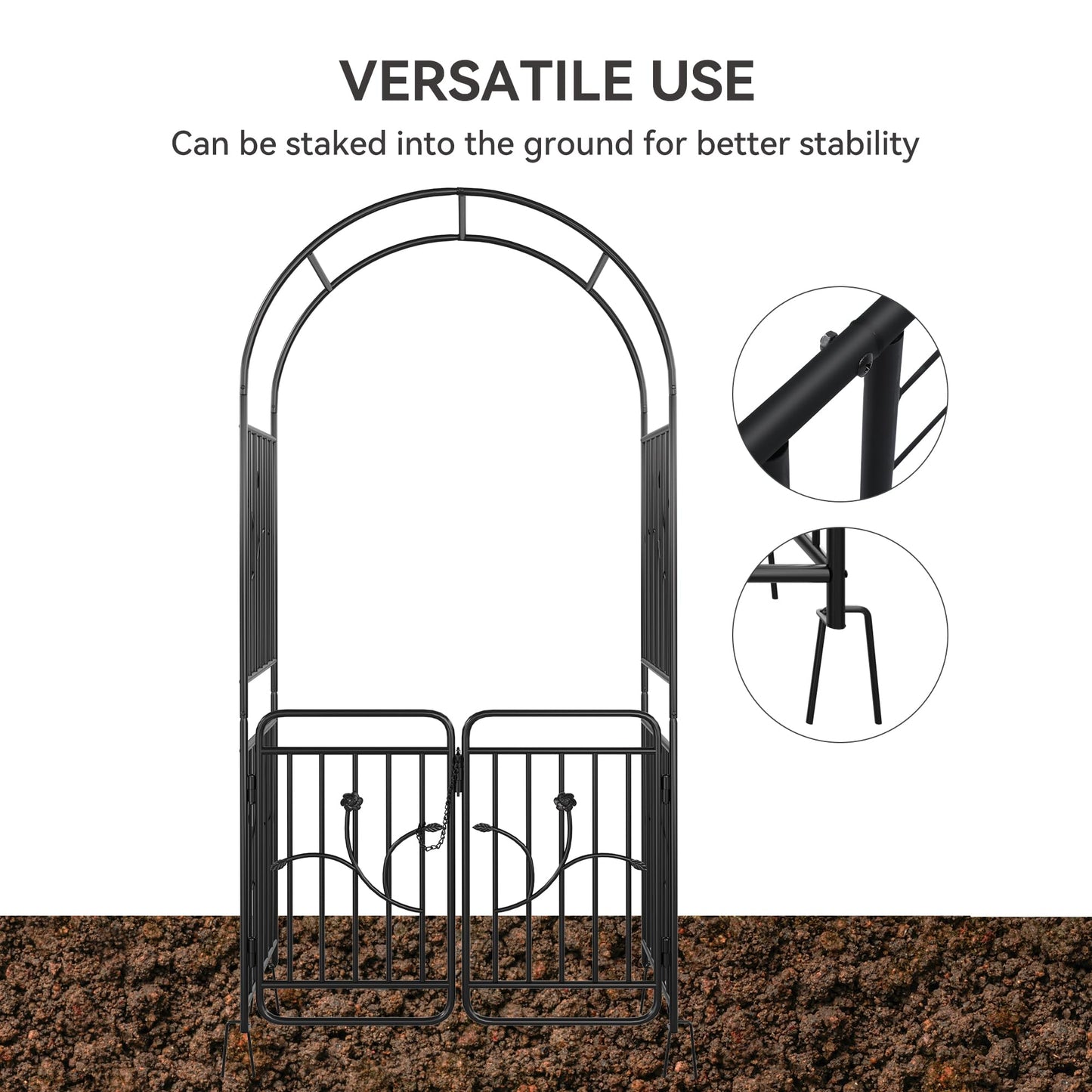 YITAHOME Metal Garden Arbor with Gate, Garden Arch for Climbing Plants Outdoor, Wedding Arches for Ceremony, Black Garden Archway for Backyard, Lawn and Patio