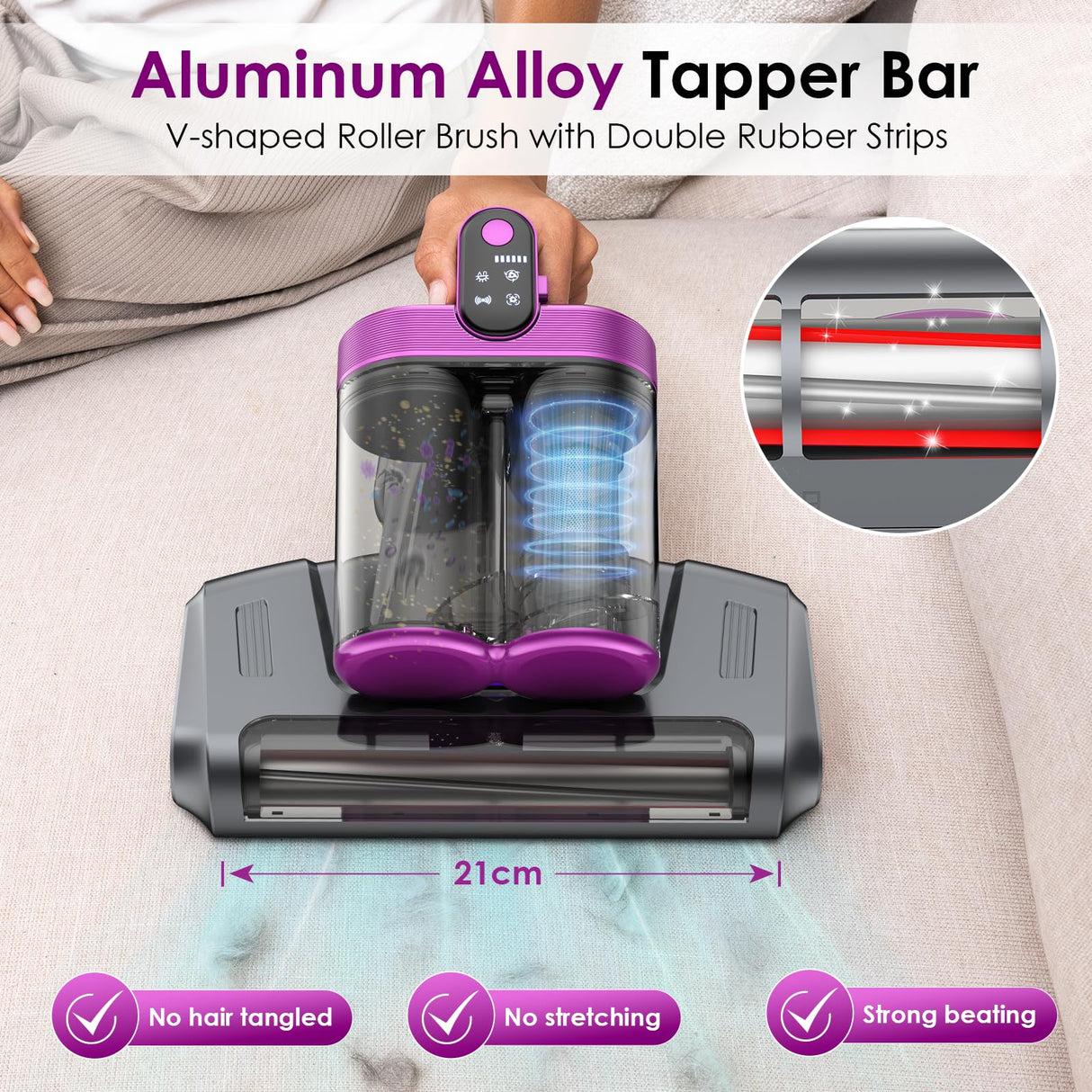 Cordless Mattress Vacuum Cleaner, Bed Vacuum Cleaner with 18Kpa Suction 253.7nm UV-C Light & 80000Rpm Rotation Ultrasonic Tech Double-Cup, Portable Handheld Vacuum for Bed/Fabric Sofa/Carpet Cleaning Linkifly