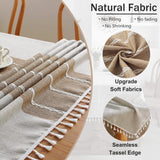 JIALE Tablecloths for Rectangle Tables, Cotton Linen Table Cloth Waterproof Tablecloth Wrinkle Free Farmhouse Dining Table Cover, Soft Fabric Table Cloths with Tassels, Brown, 55" X 70", 4-6 Seats JIALE