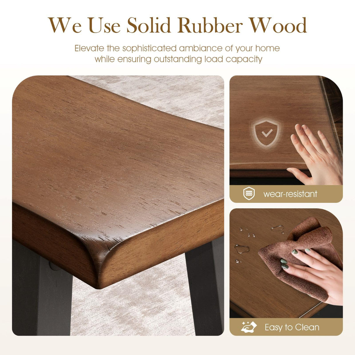 Sophia & William Dining Table Set for 4, Wooden Kitchen Table Set with Bench and 2 Chairs, Space-Saving Farmhouse Dining Sets, Walnut & Black Sophia & William