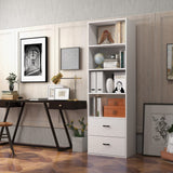 LOKO Modern 74-Inch Tall Bookcase with 2 Drawers & 4 Open Shelves in White LOKO