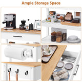 Yaheetech Kitchen Island Cart on Wheels with Bamboo Tabletop, 3-Tier Rolling Kitchen Island Microwave Cart with Drawer, Detachable Towel, 3 Hooks, 17″D × 37.5″W, White Yaheetech