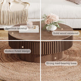 Round Coffee Table with Storage, Modern Wooden Coffee Table with Solid Wood Veneered, Circle Center Table Accent Tea Table for Living Room Apartment Small Space (31.5''L × 31.5''W × 14''H, Walnut) FGXJY