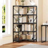 YITAHOME 5-Tier Industrial Corner Bookshelf in Charcoal Gray and Black YITAHOME