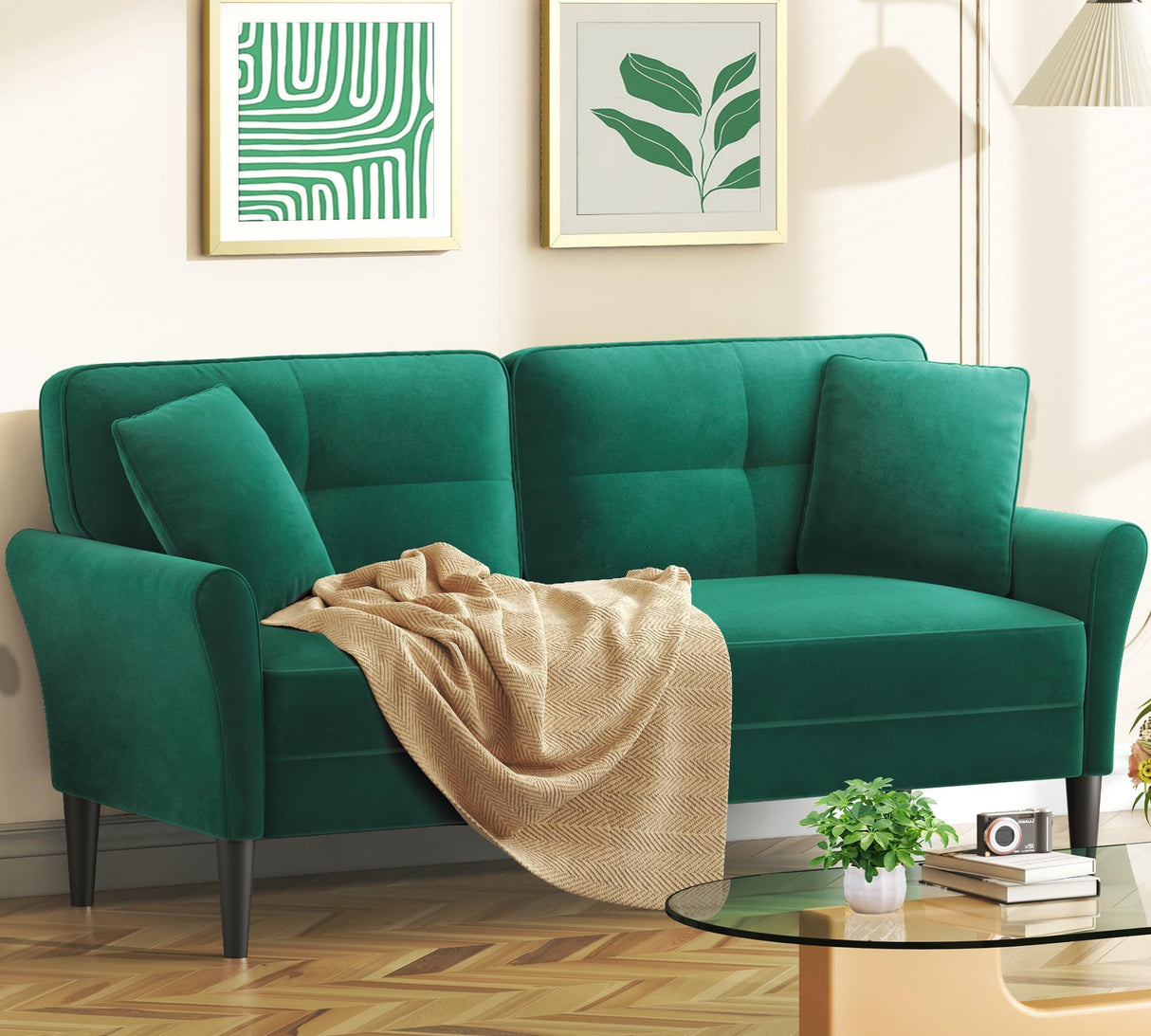69" Small Sofa, Soft Small Couch with 2 Pillows, Comfy Love Seat Couches, Tool-Free Setup Loveseat Sofa, 700lb Load Sofas for Living Room, Cozy Couches for Living Room, Mini Couch for Bedroom, Green Kidirect