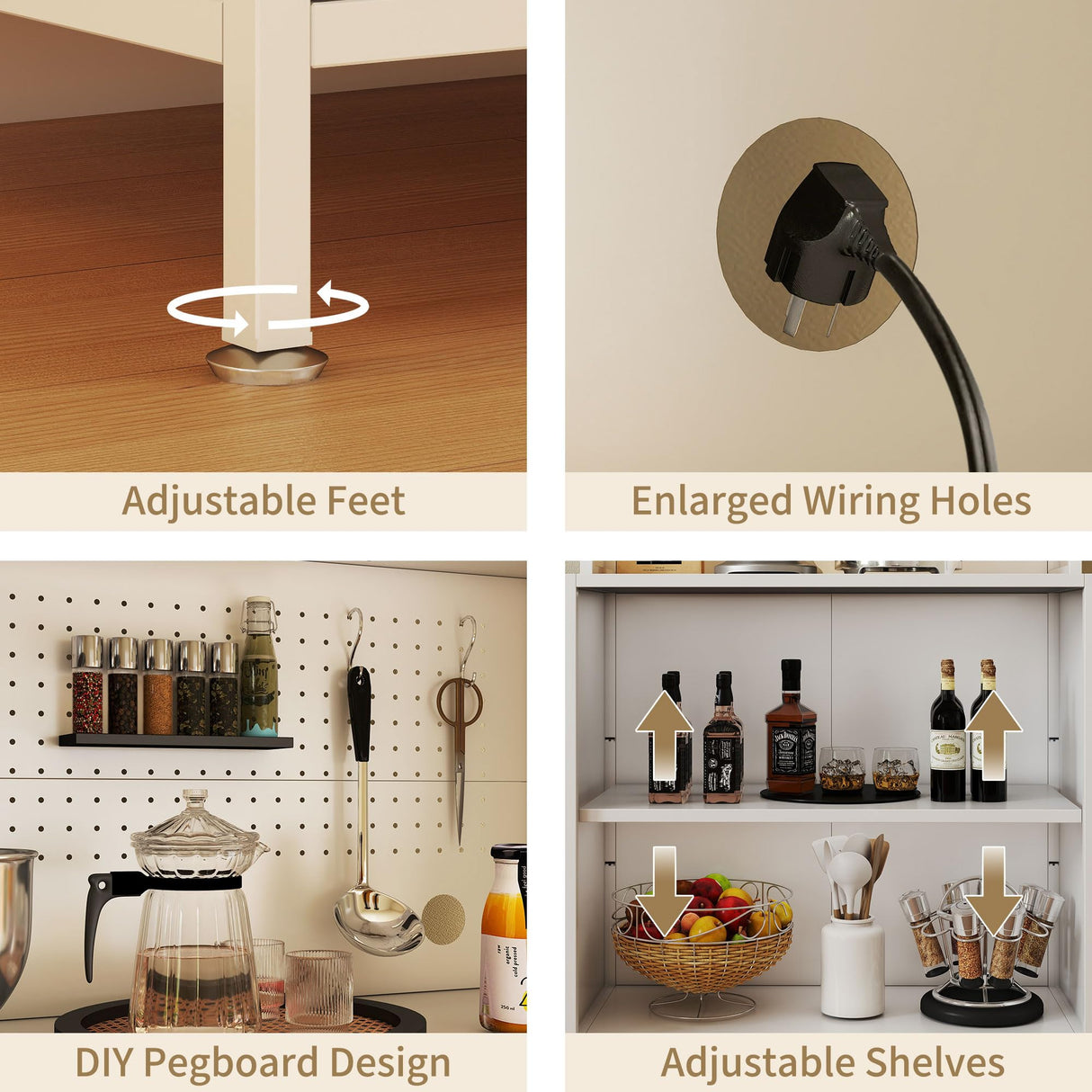 BECHEAO 66" Tall Kitchen Pantry Cabinet with LED Sensor Light, 5 Tier Metal Food Storage Cabinet with Adjustable Shelves, Hutch Cabinet Rack for Kitchen Living Dining Room, White BECHAEO