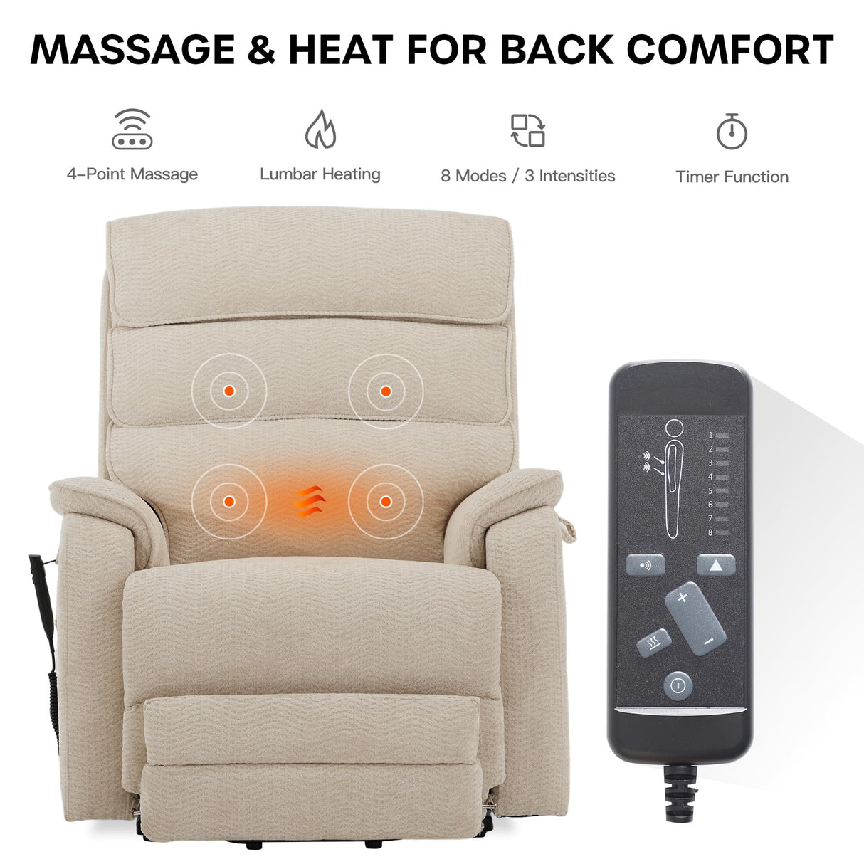 DYNOX 400 LBS Big Tall Man Large-Wide Power Dual Motor Lift Recliners Chairs for Elderly, Lay Flat Lift Chair with Infinite Positions, Heat & Massage, Extended Footrest (9298L,Chenille,Beige) DYNOX