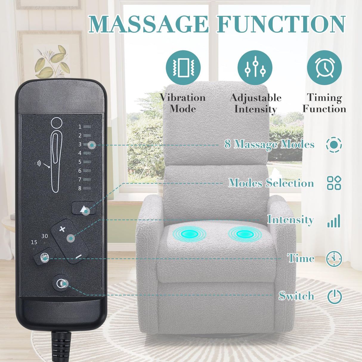 Jocisland Swivel Glider Rocking Recliner Chair for Adults, Nursery Rocker Reclining, Comfy Upholstered Single Sofa Armchair for Living Room Bedroom Nursing, Teddy Gray Jocisland