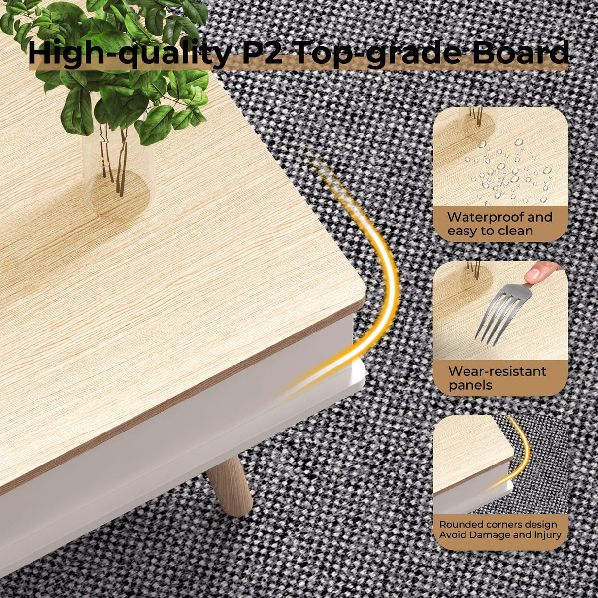 VYRIVA Lift Top Coffee Table, One Minute No Assembly Required Rising Tabletop Center Table with Large Hidden Storage Compartment, Open Shelf, Anti-Pinch Design Mute for Living Room (Oak) VYRIVA