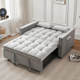 FENFSHE Futon Sofa Bed, Modern Velvet 3 in 1 Sleeper Sofa Couch Bed, Pullout Couch Bed with Adjustable Backrest, Storage Pockets and Toss Pillows for Living Room, Bedroom (Grey) FENFSHE