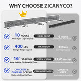 ZICANYCO Garage Tool Organizer Wall Mount 48 inches with 10 Adjustable Heavy-Duty Hooks, Garage Organization, Garden Tool Storage Rack, Yard, and Shed, Holds Up to 400 lbs (Grey) ZICANYCO