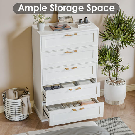 Zamildon's 5 Drawer Dresser, 47" Tall Dressers for Bedroom with Anti-Tip Device, White Modern Storage Closet with Handle for Hallway,Entryway Zamildon's