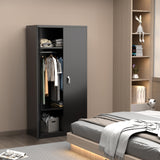 Aobabo Large Metal Wardrobe Style Storage Cabinet with Adjustable Shelf, Cloth Rail, and Lockable Doors for Home Organization, Black Aobabo