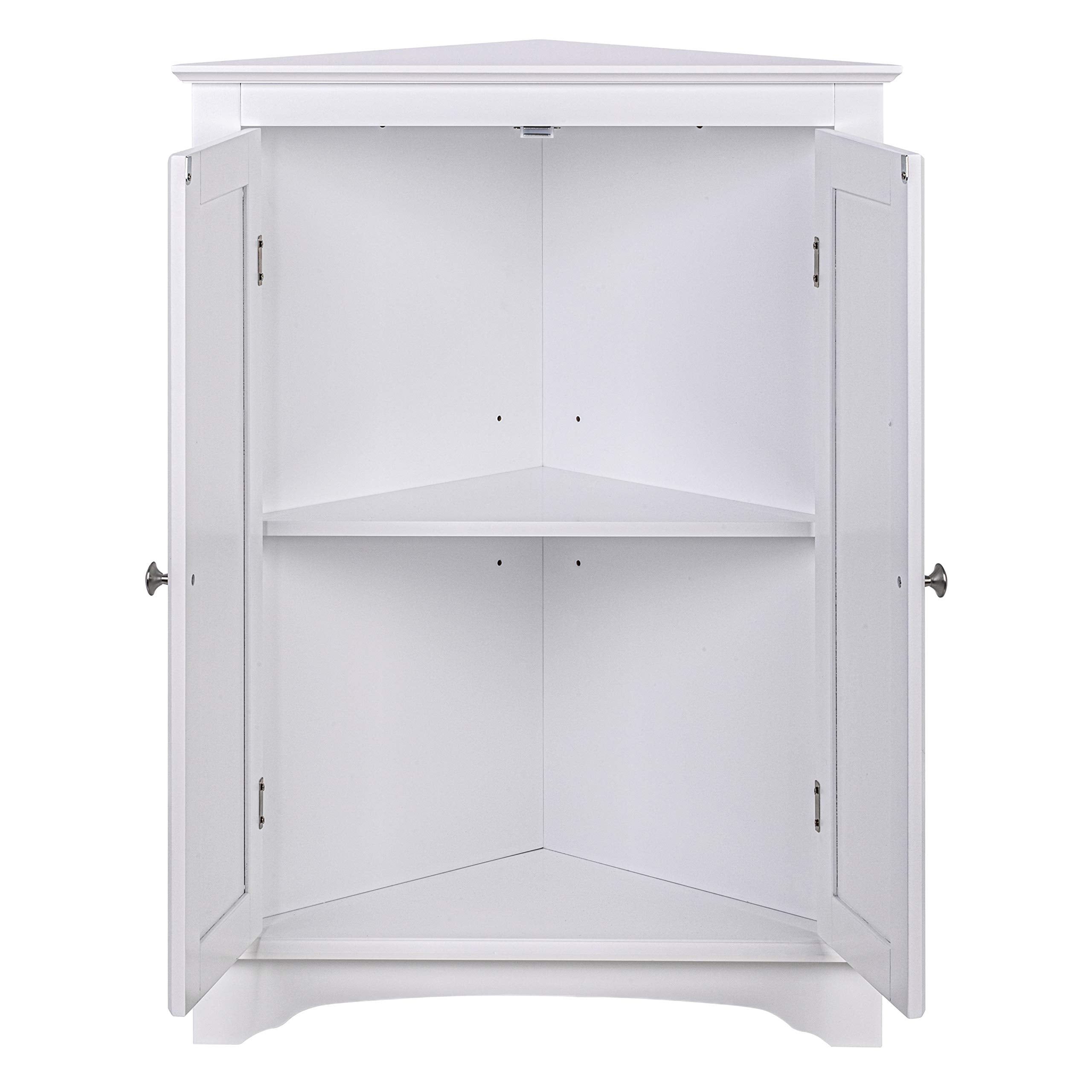 Spirich White Corner Storage Cabinet with Two Doors and Shelves - Thumbnail 2
