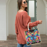 MVVMTOP Diamond Painting Kit Handbag, 5D DIY Rainbow and Butterfly Pattern Diamond Art Crystal Special Shape Crystal Artificial Canvas Bag, Shopping Storage Tote Gift Large Storage Bag MVVMTOP