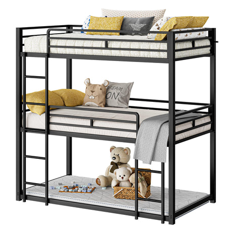 LIKIMIO Bunk Bed, Triple Bunk beds Twin Over Twin Over Twin with 2 Ladders, Metal Frame with Guardrails for Bedroom, No Box Spring Needed LIKIMIO