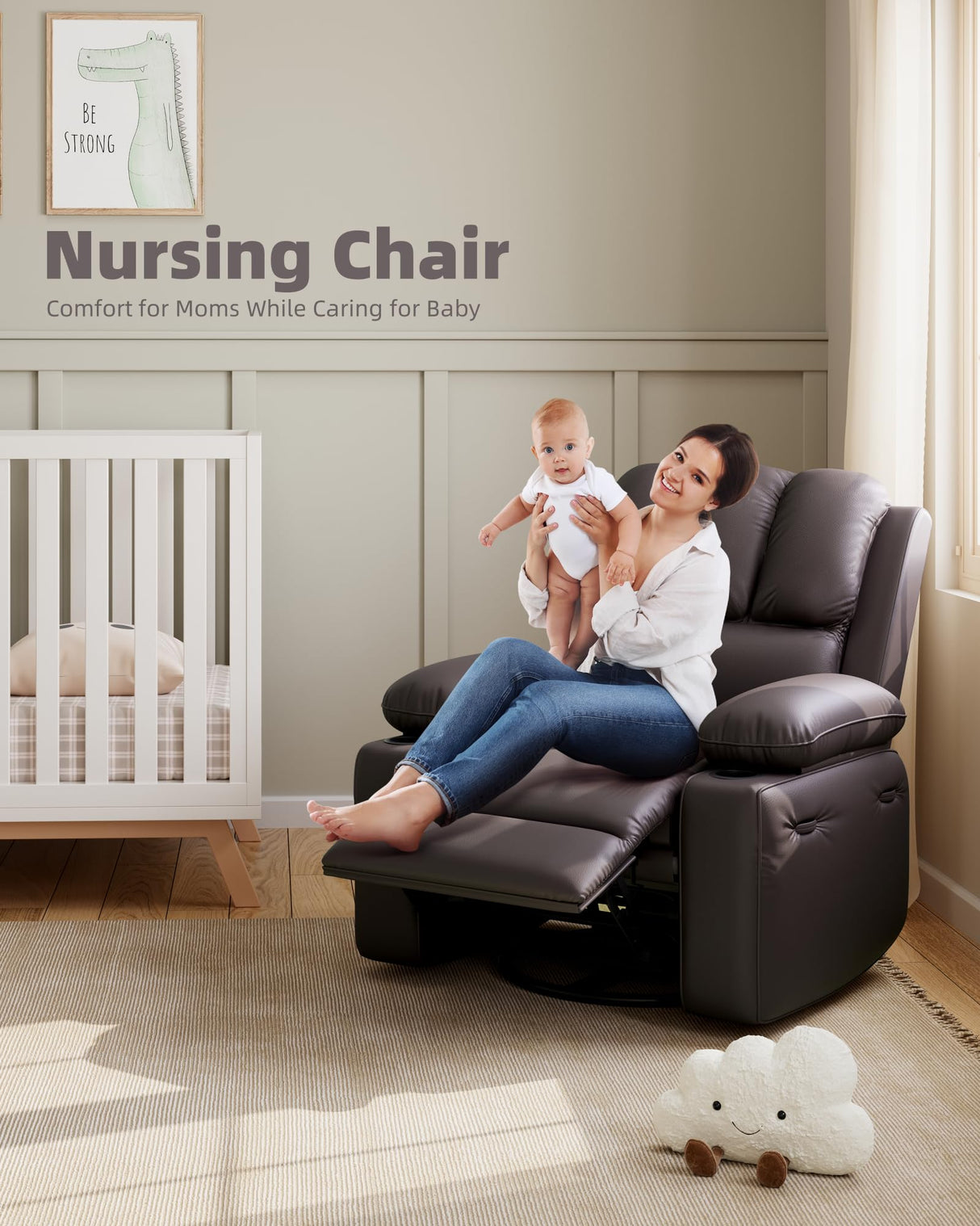 Manual Recliner Chair Sofa, Oversized PU Leather Recliner, Comfy Armchair for Living Room or Bedroom, Reclining Chair, Leather Recliner Chair for Adults, Gaming Sofa Chair (Dark Brown) GarveeLife