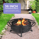 Panovue 36 Inch Fire Pit with 2 Loops,Crossweave Wood Burning Fire Pits for Outside,with Spark Screen,Fire Poker,Round Outdoor Firepit for Patio,Yard,Garden,Camping,Bonfire,Black Panovue