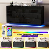 Anbuy Buffet Cabinet with LED Lights Sideboard with Storage Coffee Bar with Charging Station Buffet Cabinet with High Gloss Doors for Kitchen, Bedroom, Living Room (Black LED) Anbuy