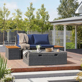 Devoko Patio Day Bed Outdoor Daybed Set Multifunctional Rattan Lounge Bed with 2 Side Tables for Backyard Porch Poolside Lawn Beach (Navy Blue) Devoko