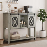 IDEALHOUSE Buffet Storage Cabinet Farmhouse Wine Cabinet Coffee Bar Table with Wine Glass Rack and Storage, Wood Buffets and Sideboards with Barn Mesh Door for Kitchen, Dining, Living Room, Grey IDEALHOUSE
