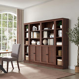 JAHRSTIM Halston Standard w/ Doors Bookshelves and Bookcase Floor Standing 5 Tier Adjustable Shelves Organizer and Storage, 72in Tall Bookshelf for Home Office, Living Room, Bed Room, Kitchen, Cherry JAHRSTIM