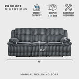 Lexicon Manual Double Reclining Sofa, Corduroy Manual Wall Hugger Recliner Couch, Pillow Top Arms, Plush Foam Cushions Over Pocket Coils, Cozy Reclining Sofa for Living Room, Dark Gray Lexicon