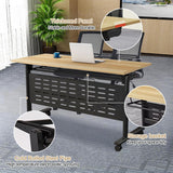 Conference Room Table, 14FT Large Folding Conference Table for 10-18 People, Training Tables with Caster Wheels, Business Style Wooden Meeting Seminar Table with Strong Metal Frame, Flip Top Junpllvic