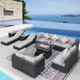 NICESOUL 13 Piece Outdoor Wicker Furniture for Patios with Fire Pits, Oversize Grey Outside Patio Set with Matching Lounges, 29.3" High Back Sectional Couch Sets for Tall Big People for Poolside, Yard NICESOUL