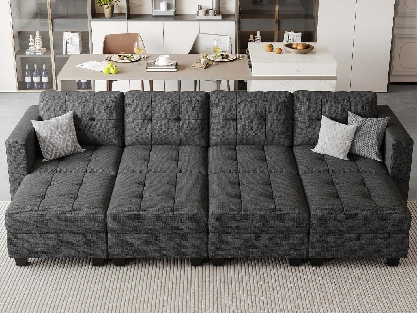 Belffin Storage Modular Sleeper Sofa Sectional Couch with Wide Chaises Convertible Sectional Sofa Bed Modular Sleeper Sectional Couch Bed Dark Grey