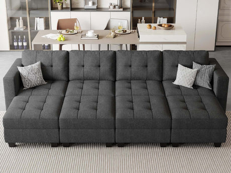 Belffin Storage Modular Sleeper Sofa Sectional Couch with Wide Chaises Convertible Sectional Sofa Bed Modular Sleeper Sectional Couch Bed Dark Grey Belffin