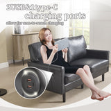 56.3" Loveseat Sofa, Mid Century Modern Love Seat with USB & Type C, 2 Seater Couch Comfy Cushion Lounge Sofa with Side Pockets, Small Couches for Living Room, Bedroom, Office(Black, PU Leather) SLEERWAY