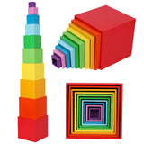 TOWO Wooden Stacking Boxes Rainbow Colours-Nesting and Sorting Cups Blocks for Toddlers-Stacking Cubes Educational Learning Toys for 2 Years Old Montessori Materials Toys of Wood Oxford
