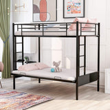 Twin Over Futon Metal Bunk Bed, Twin Over Full Bunk Bed, Convertible Bottom Bed for Kids Boys Girl Adults Teens Dorm, Black Bellemave