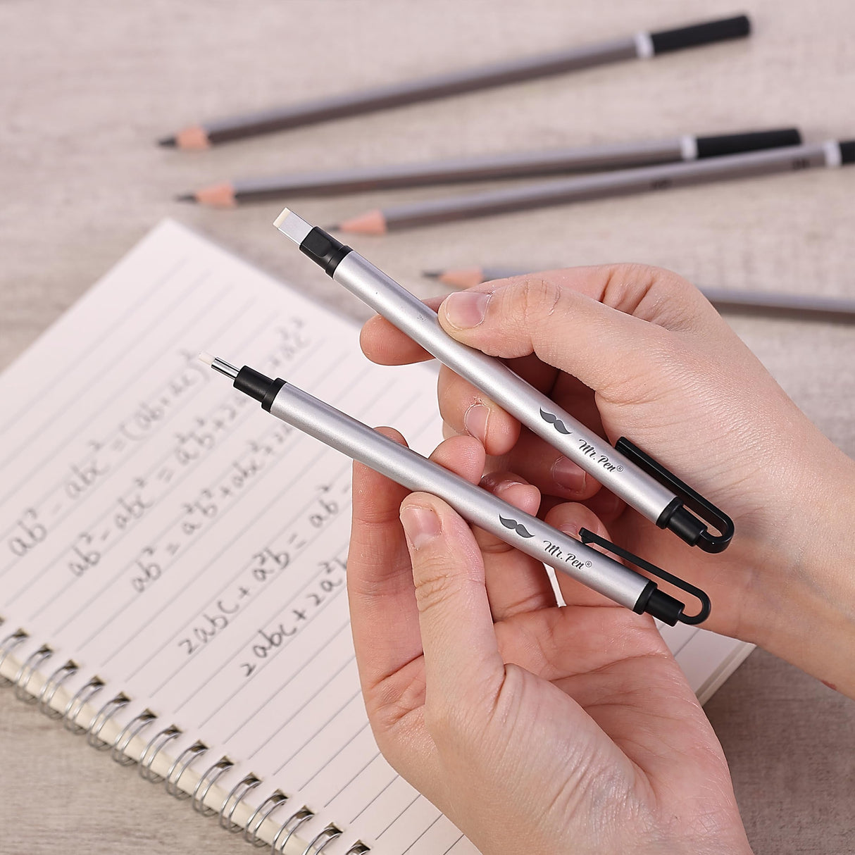 Mr. Pen- Pen Style Eraser, 2 Pack, Square & Round Tip, Eraser Pen Eraser, Pencil Erasers, Eraser Pencil, Back to School Supplies Mr. Pen